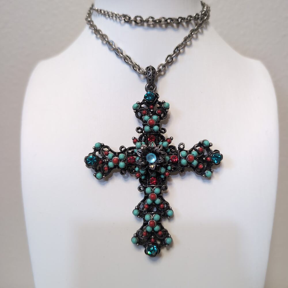 Beaded Cross Pendant Gothic Necklace